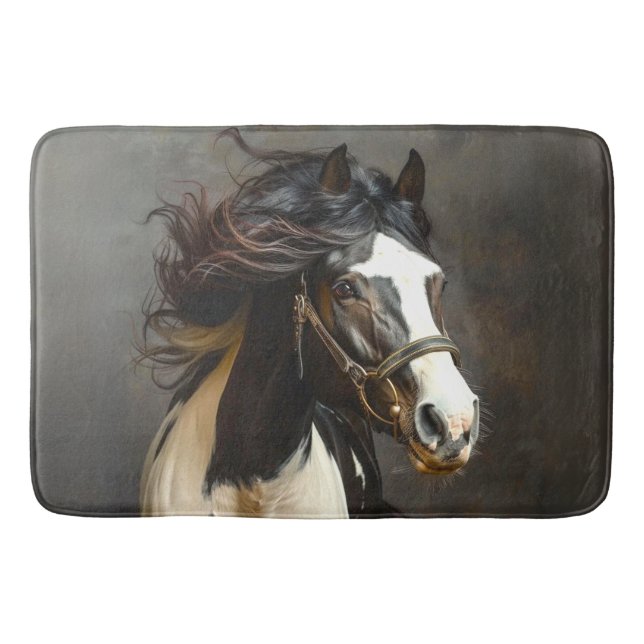 Black Brown White Horse Running Bath Mat (Front)