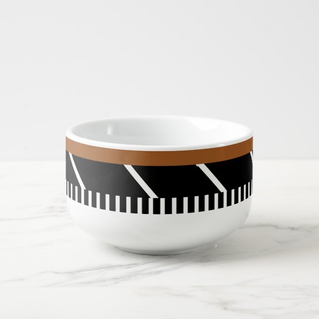 Black, Brown & White Soup Bowl - Chic in Stripes  (Front)