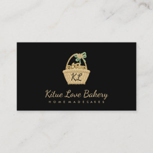 Black Brown Yellow Rustic Picnic Bakery Croissant Business Card