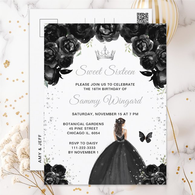Black Brunette Hair Princess Sweet Sixteen Postcard (Creator Uploaded)
