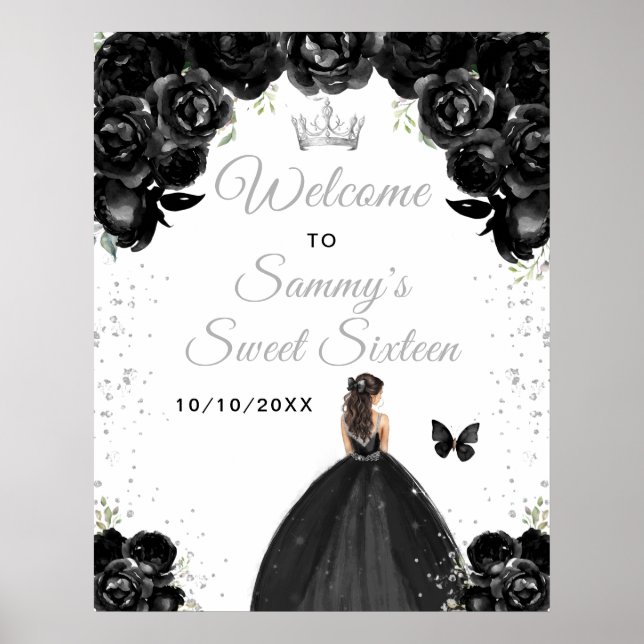 Black Brunette Hair Princess Sweet Sixteen Welcome Poster (Front)