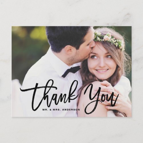 Black Brush Calligraphy Script Wedding Thank You Postcard