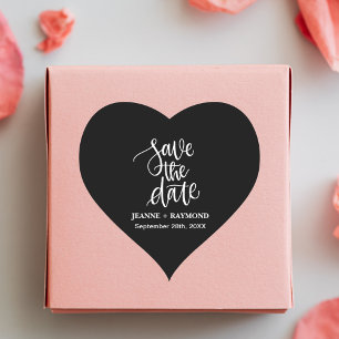 Black Brush Lettered Custom Save the Date Wedding Heart Sticker