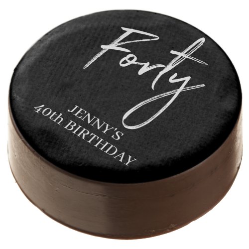 Black  Brush Lettering Forty 40th Birthday Party Chocolate Covered Oreo