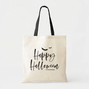 Black Brush Lettering Happy Halloween Personalized Tote Bag
