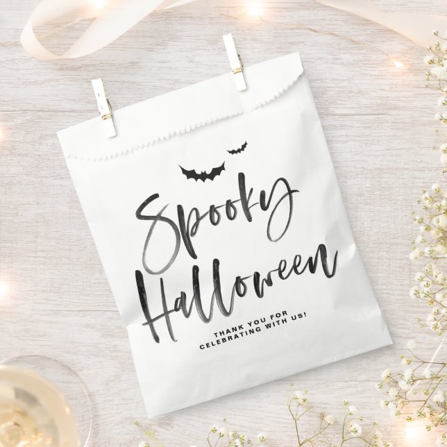 Black Brush Lettering Spooky Halloween  Favor Bag (Clipped)