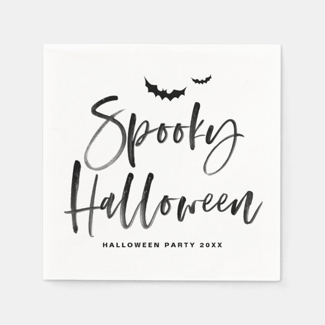 Black Brush Lettering Spooky Halloween Napkins (Front)