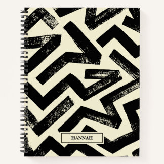 Black Brush Lines Geometric Pattern | Personalized Notebook