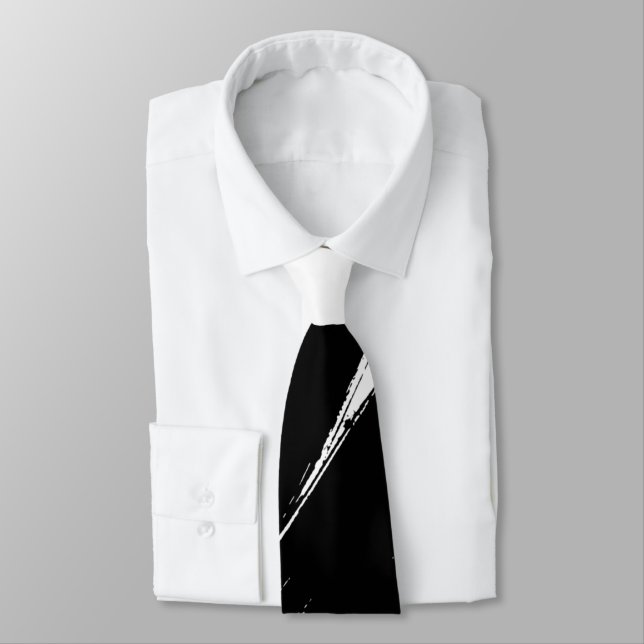 Black Brush Modern White Background #2 Neck Tie (Tied)