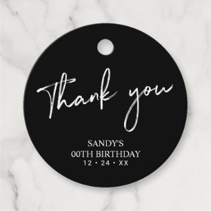 Black Brush Script Birthday Party Thank you Favor Favor Tags