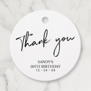 Black Brush Script Birthday Party Thank you Favor Favor Tags