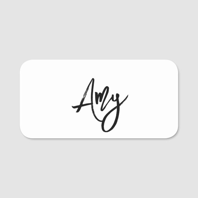 Black Brush Script First Name Tag (Front)