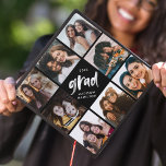 Black | Brush Script Grad 8 Photo Collage Graduation Cap Topper<br><div class="desc">Celebrate your graduation day in style with a photo collage graduation cap topper! The custom graduation cap topper features "grad" in white painted lettering with a black background (or color of your choice) surrounded by 8 of the graduate's favorite photos. Choose photos of your friends, family, pets, etc. Personalize the...</div>
