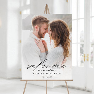Black Brush Script Wedding Photo Welcome Foam Board