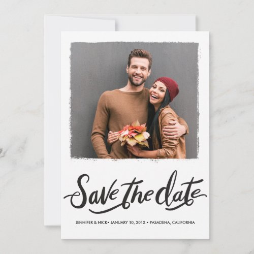 Black Brush Script Wedding Save The Date Card