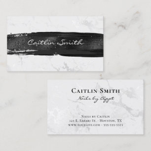 Black Brush Stroke Silver White Foil Marble Business Card