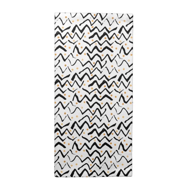 Black Brush Strokes & Dots Pattern Cloth Napkin (Half Fold)