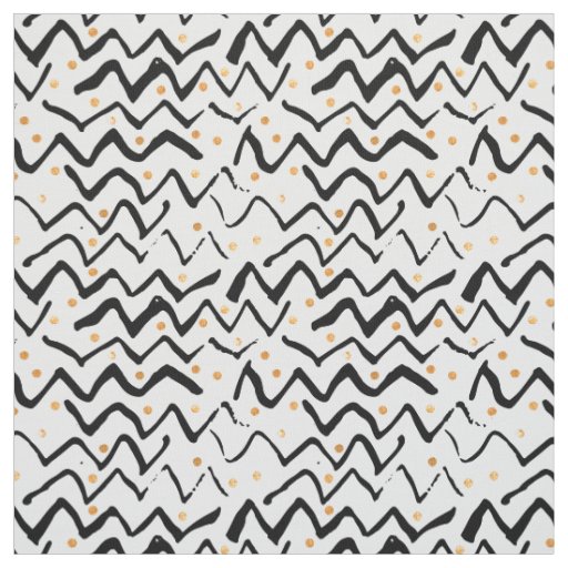 Black Brush Strokes & Dots Pattern Fabric