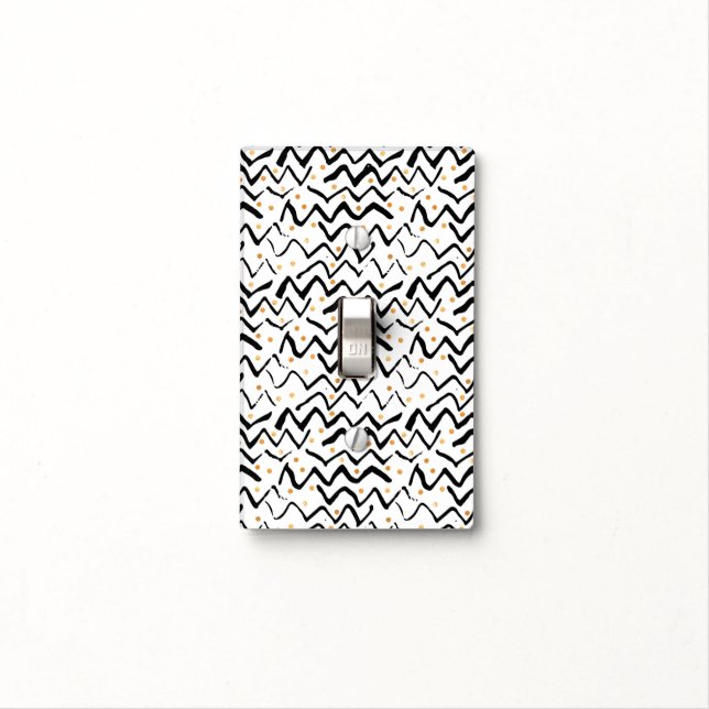 Black Brush Strokes & Dots Pattern Light Switch Cover (In Situ)