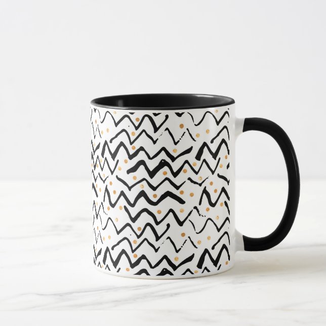 Black Brush Strokes & Dots Pattern Mug (Right)