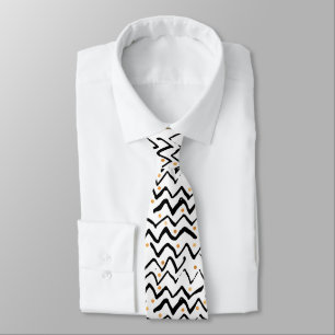 Black Brush Strokes & Dots Pattern Neck Tie