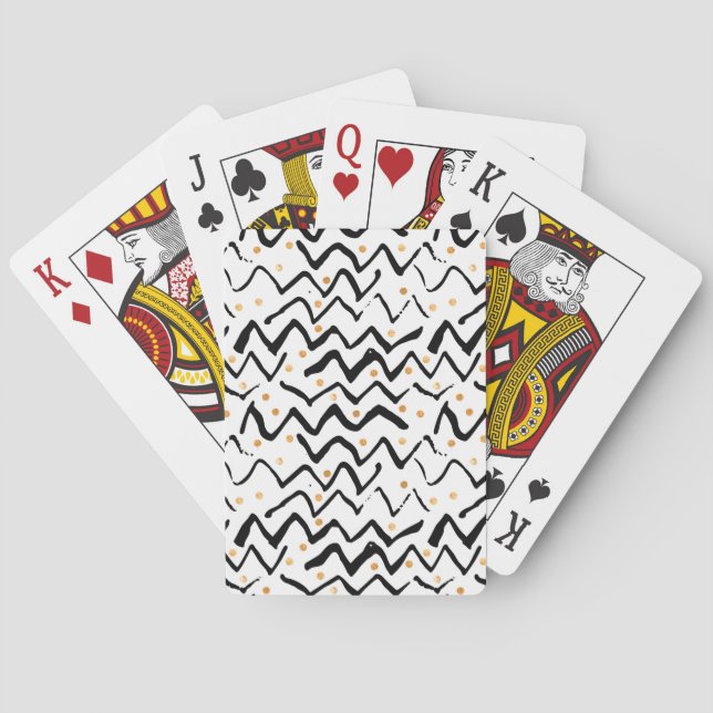 Black Brush Strokes & Dots Pattern Poker Cards (Back)