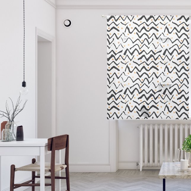 Black Brush Strokes & Dots Pattern Sheer Curtains (Living Room)