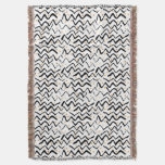 Black Brush Strokes &amp; Dots Pattern Throw Blanket