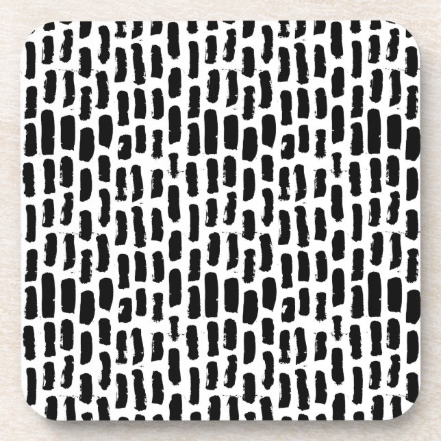 Black Brush Strokes Pattern Beverage Coaster (Front)