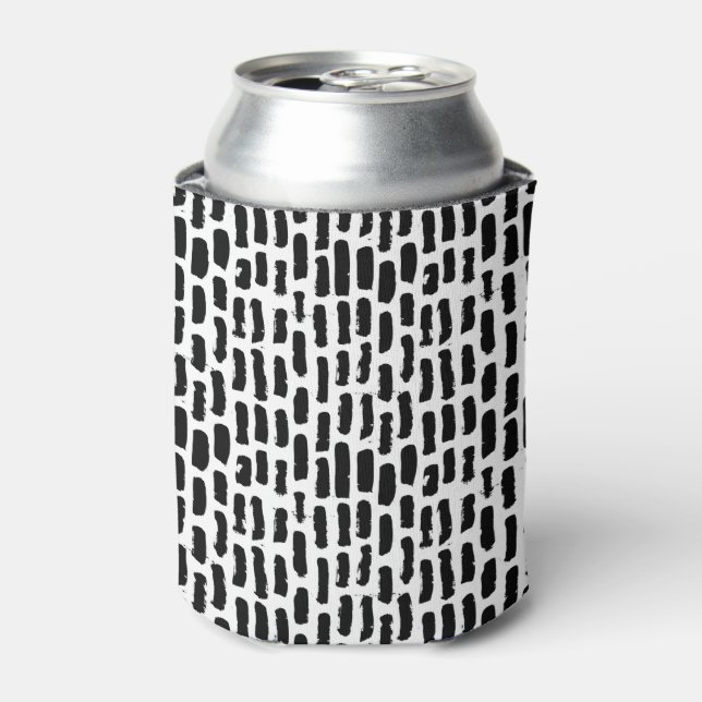 Black Brush Strokes Pattern Can Cooler (Can Front)