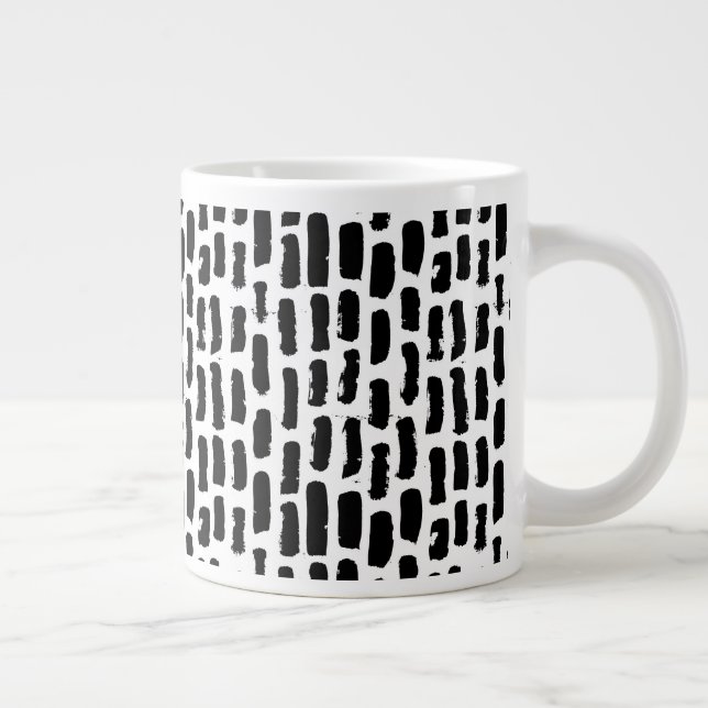 Black Brush Strokes Pattern Giant Coffee Mug (Right)