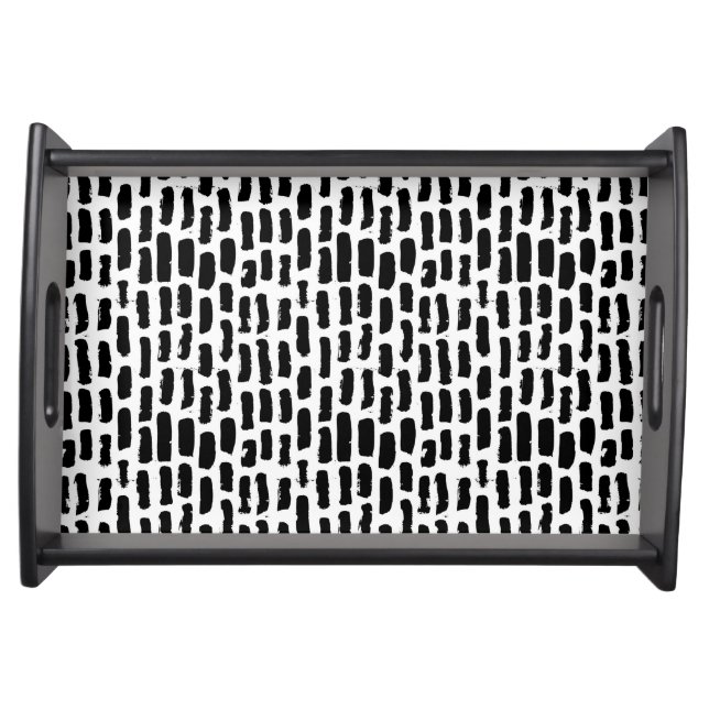 Black Brush Strokes Pattern Serving Tray (Front)