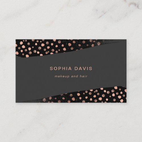 Black Brush Strokes with Faux Rose Gold Dots Business Card