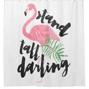 Black brush typography stand tall pink flamingo shower curtain