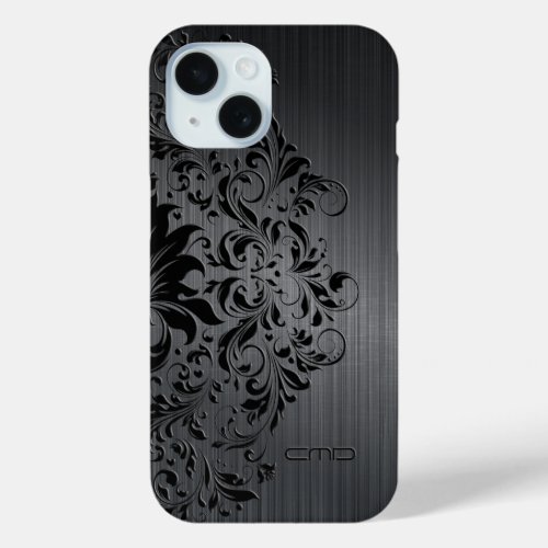 Black Brushed Aluminum  Floral Lace iPhone 15 Case