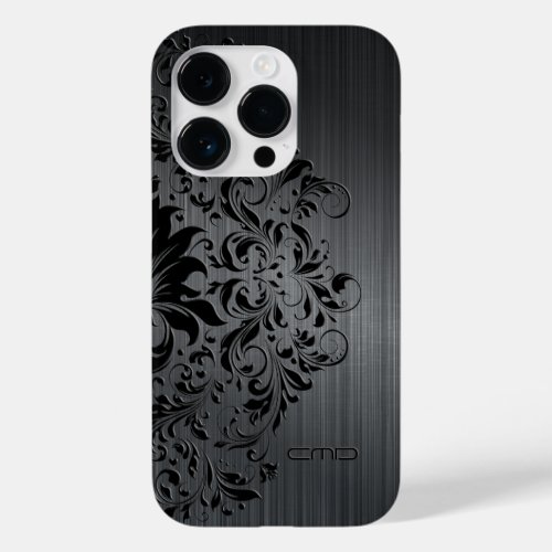 Black Brushed Aluminum  Floral Lace Case_Mate iPhone 14 Pro Case