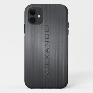Black Brushed Aluminum Metal Look-Monogram iPhone 11 Case