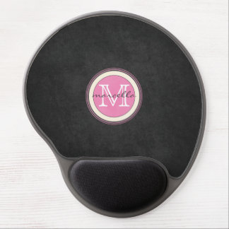 Black Brushed Background Pink Monogram Gel Mouse Pad