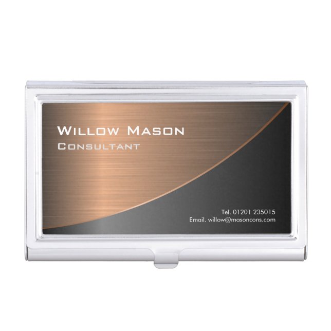 Black Brushed Copper Curved - Business Card Case (Front)