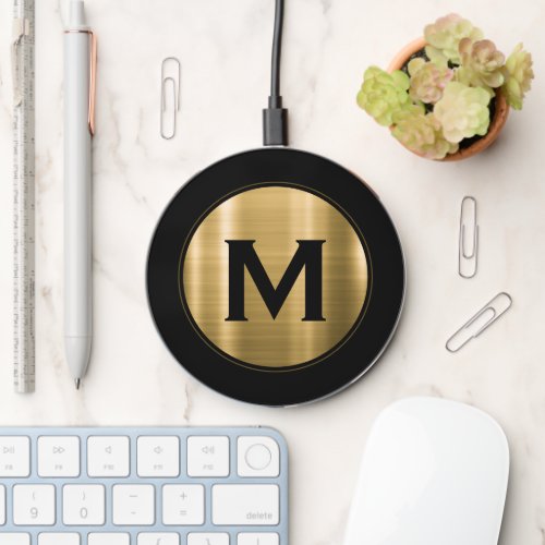 Black Brushed Gold Luxury Monogram Wireless Charger