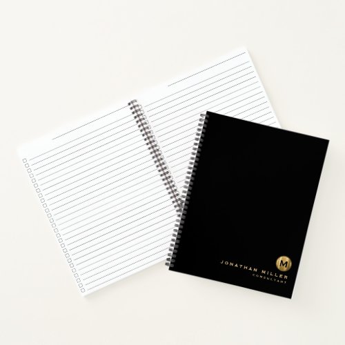 Black Brushed Gold Monogram Lined Checklist Notebook