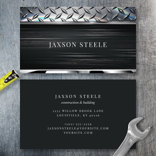 Black Brushed Metal And Diamond Plate Business Card