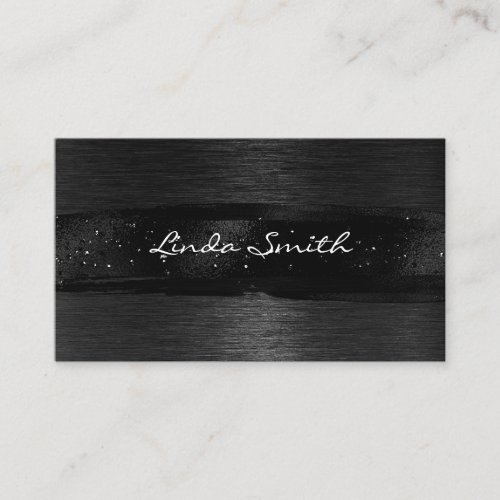 Black Brushed Metal Foil Glittery Brush Strokes Business Card