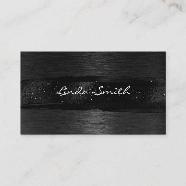 Black Brushed Metal Foil Glittery Brush Strokes Business Card (Front)