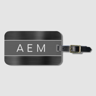 Black Brushed Metal Monogram Name and Initial Luggage Tag