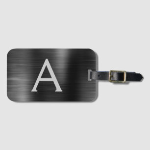 Black Brushed Metal Monogram Name and Initial Luggage Tag