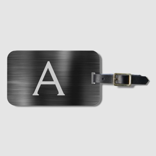 Black Brushed Metal Monogram Name and Initial Luggage Tag