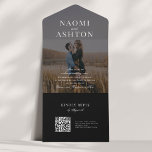 Black | Brushed Overlay Wedding All In One Invitation<br><div class="desc">A modern photo wedding invitation with a colored photo filter and traditional elegant typography.</div>