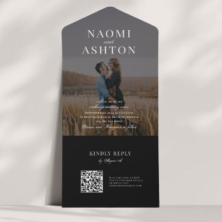 Black | Brushed Overlay Wedding All In One Invitation