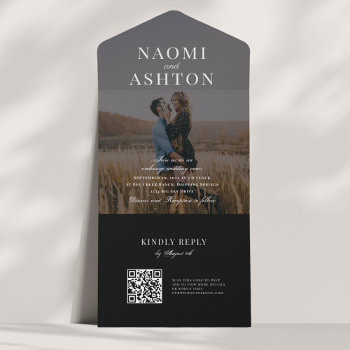 Black | Brushed Overlay Wedding All In One Invitation by origamiprints at Zazzle